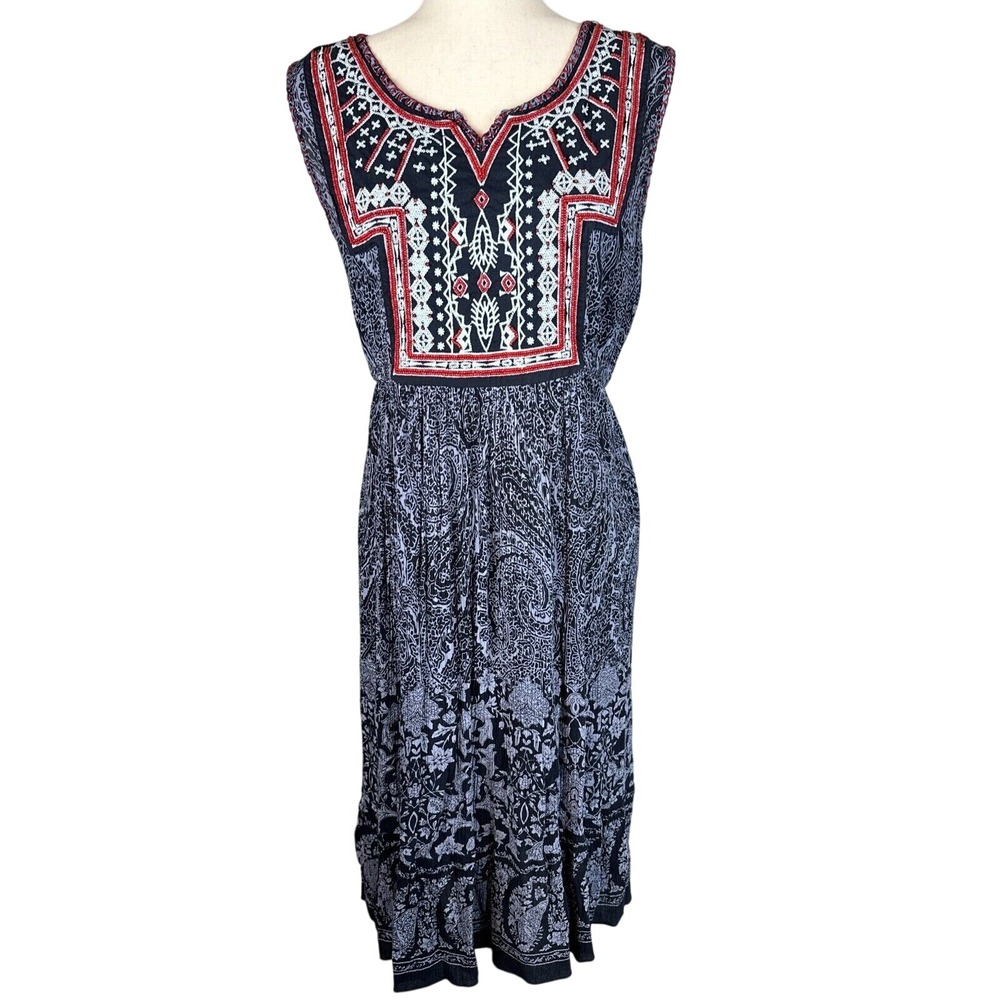 California Moonrise Women Boho Midi Dress Size M Beaded Embroidered‎ Sleeveless